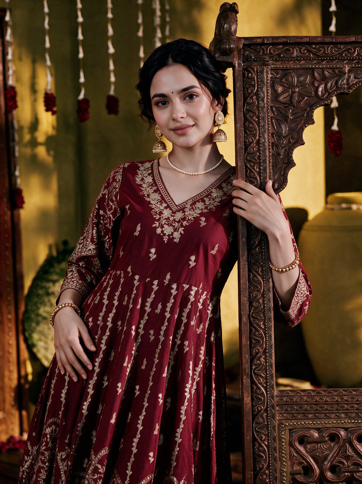 Juniper Women Maroon Longdress & Dori