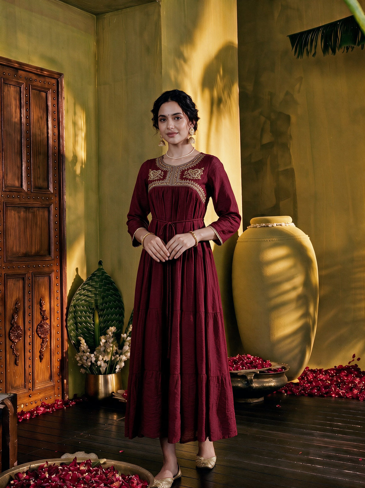 Juniper Women Maroon Longdress & Dori