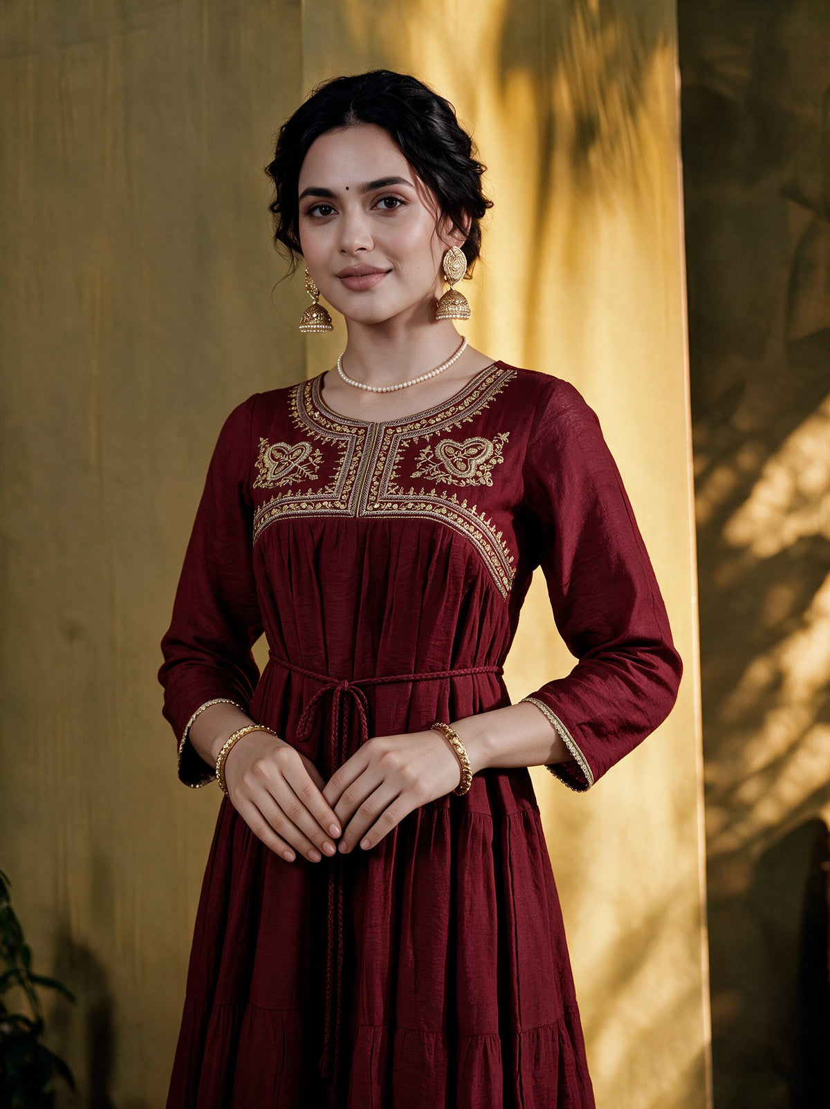 Juniper Women Maroon Longdress & Dori
