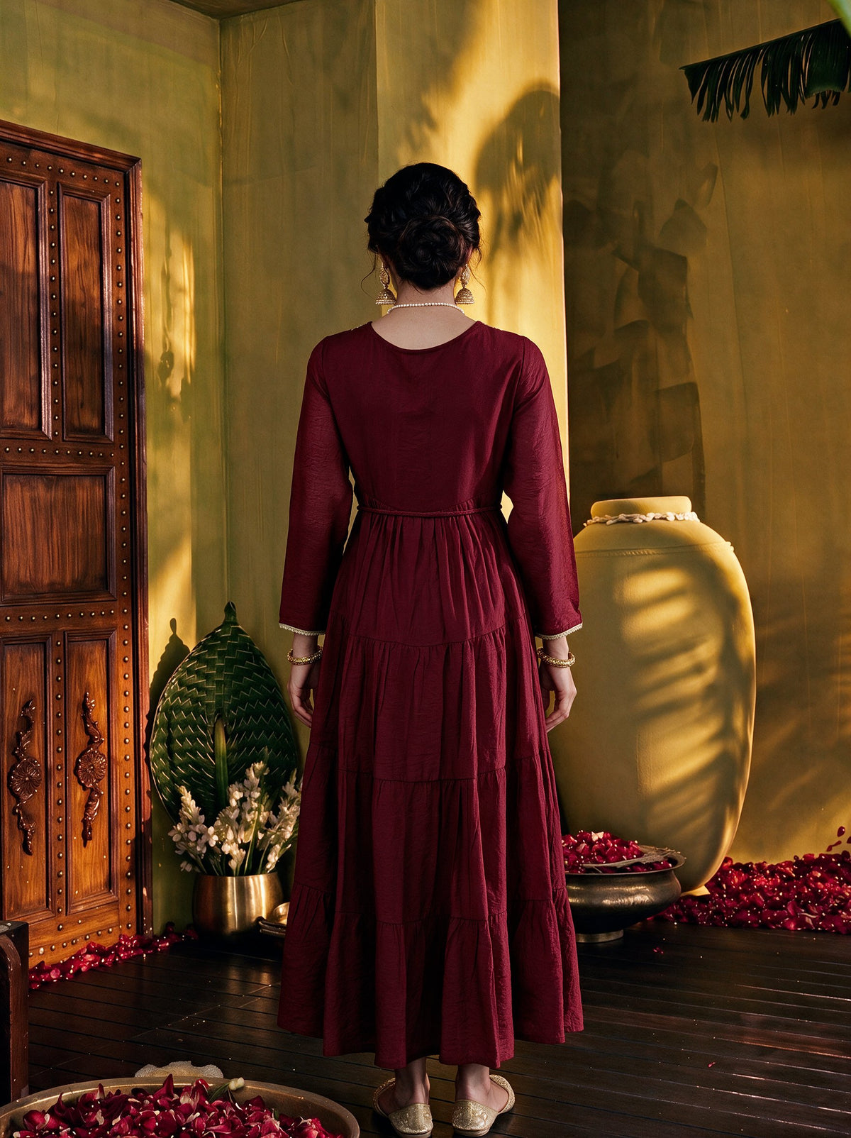 Juniper Women Maroon Longdress & Dori