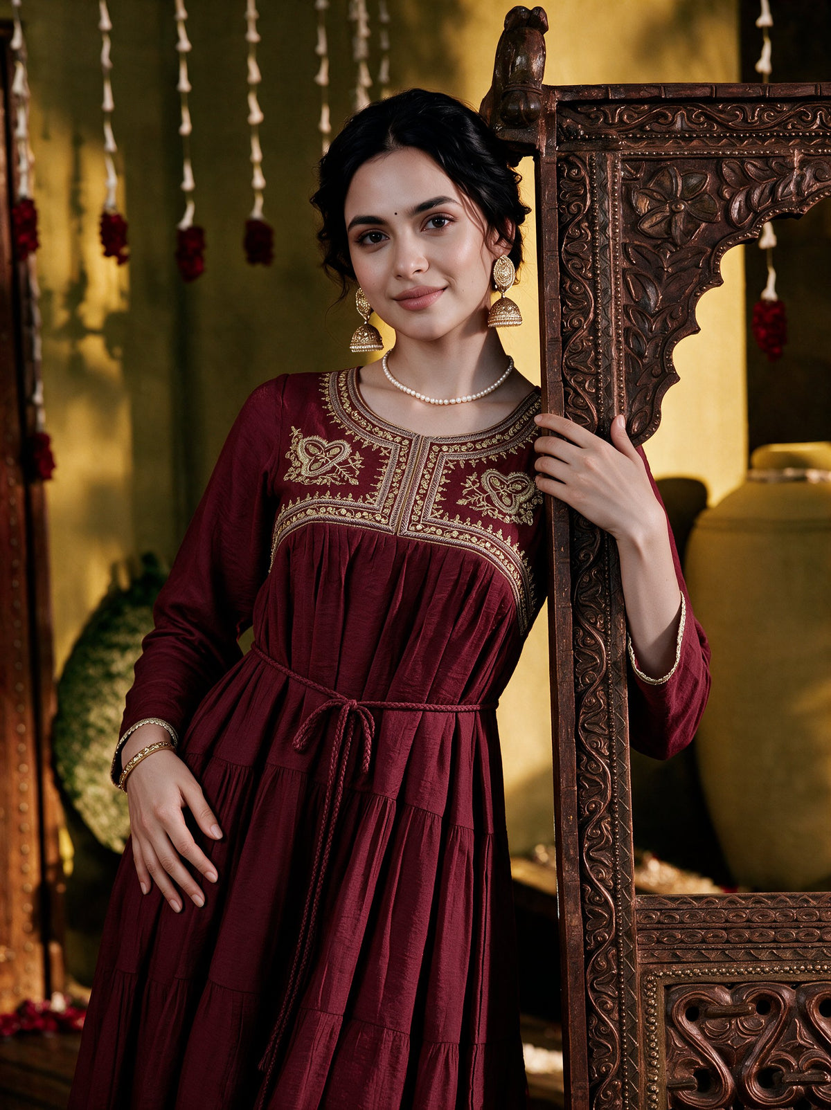 Juniper Women Maroon Longdress & Dori