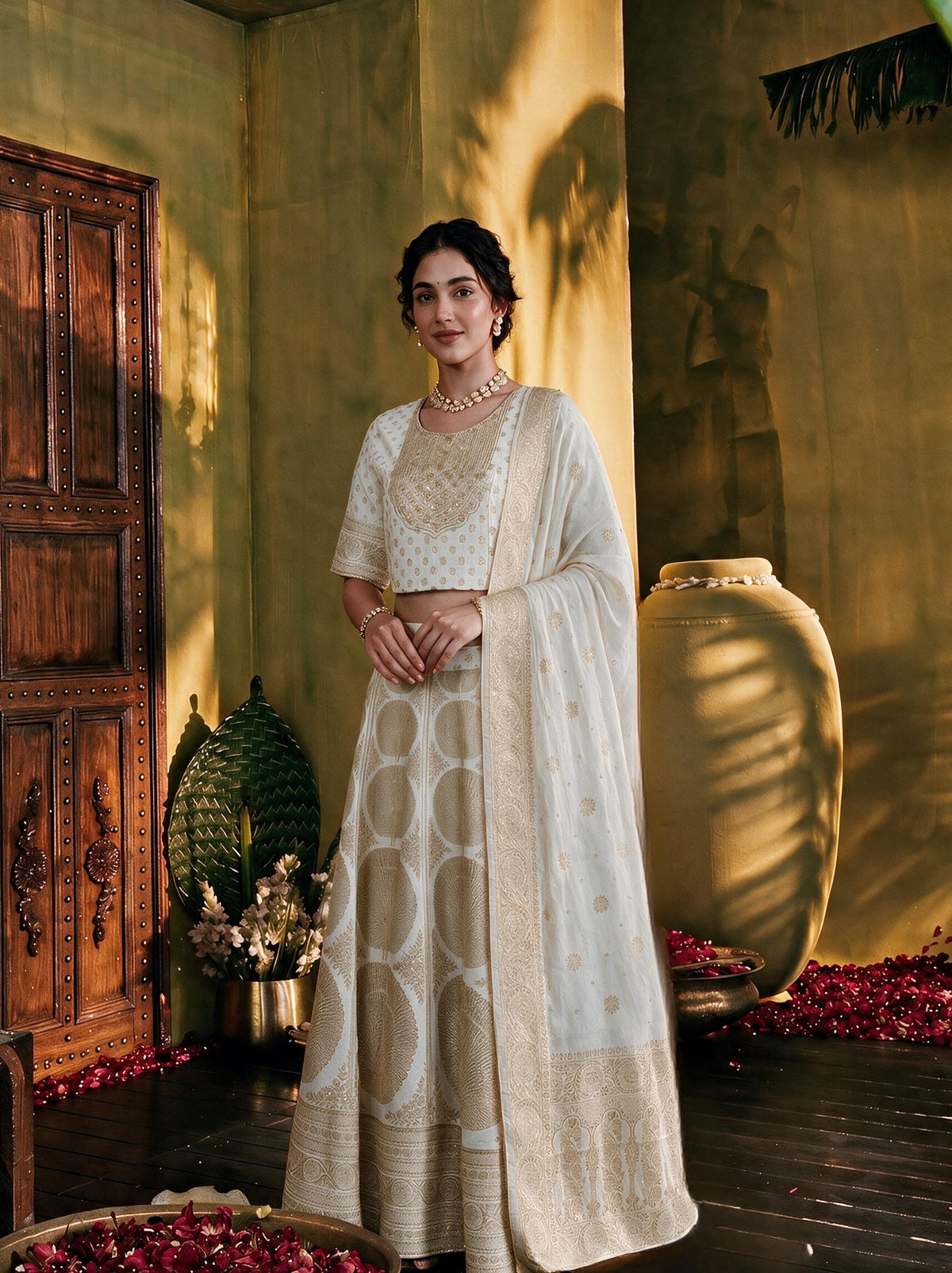 Juniper Women Offwhite Top Skirt & Dupatta