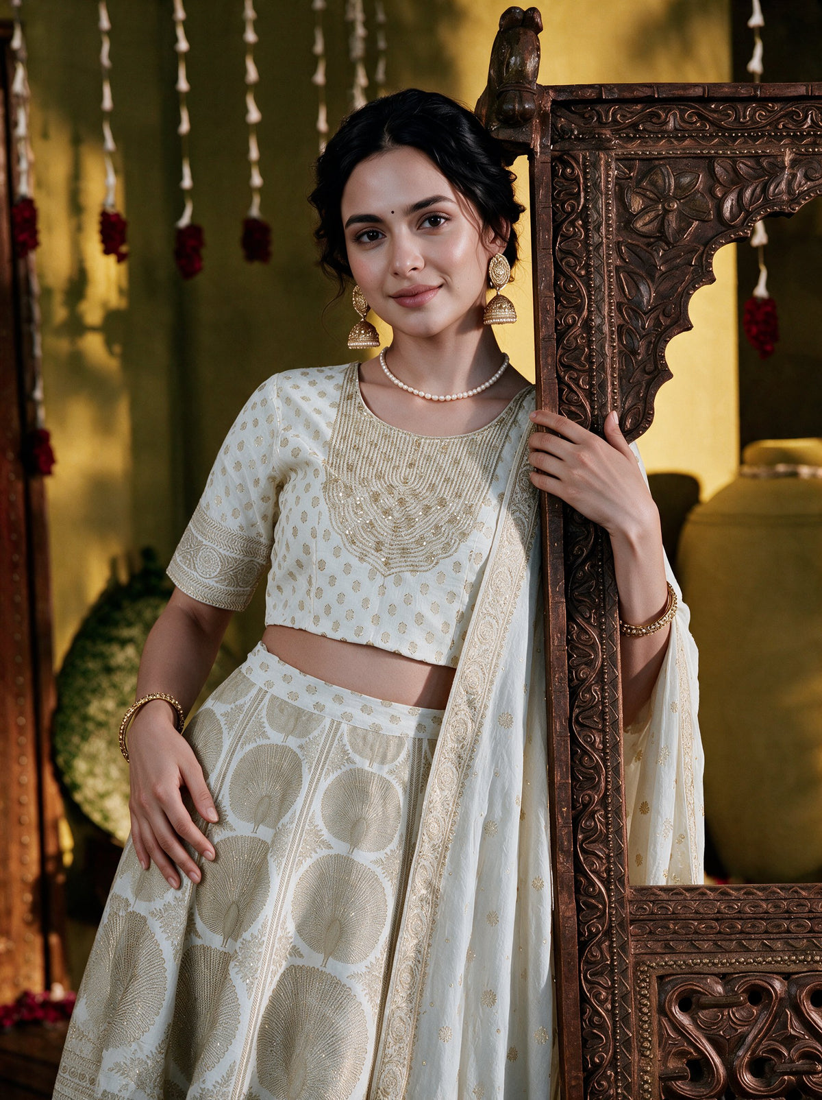 Juniper Women Offwhite Top Skirt & Dupatta