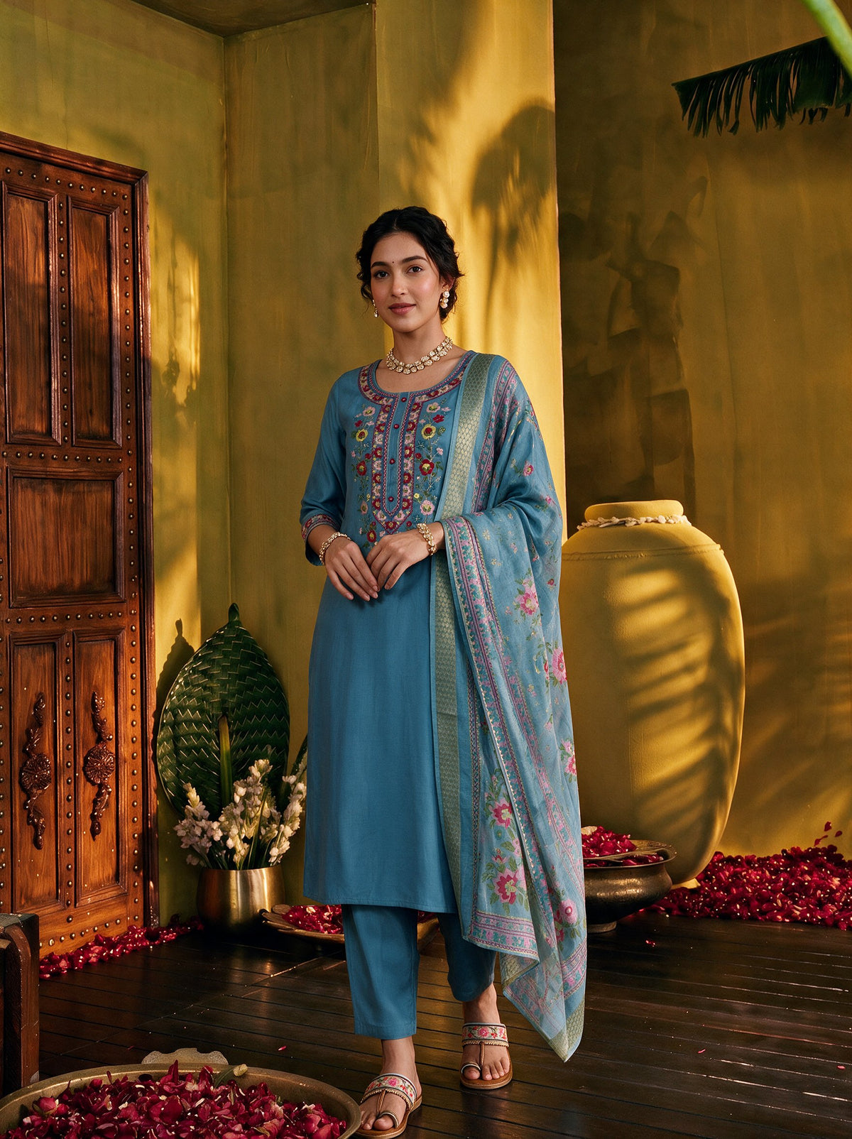 Juniper Women Powderblue Kurta Pant & Dupatta