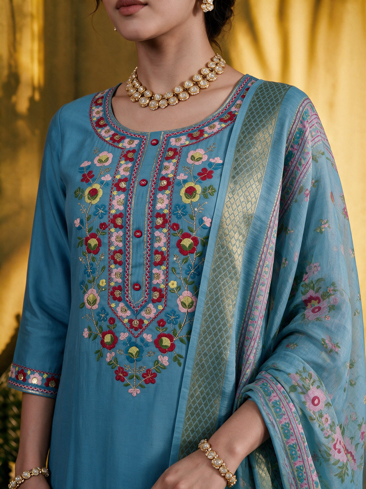 Juniper Women Powderblue Kurta Pant & Dupatta