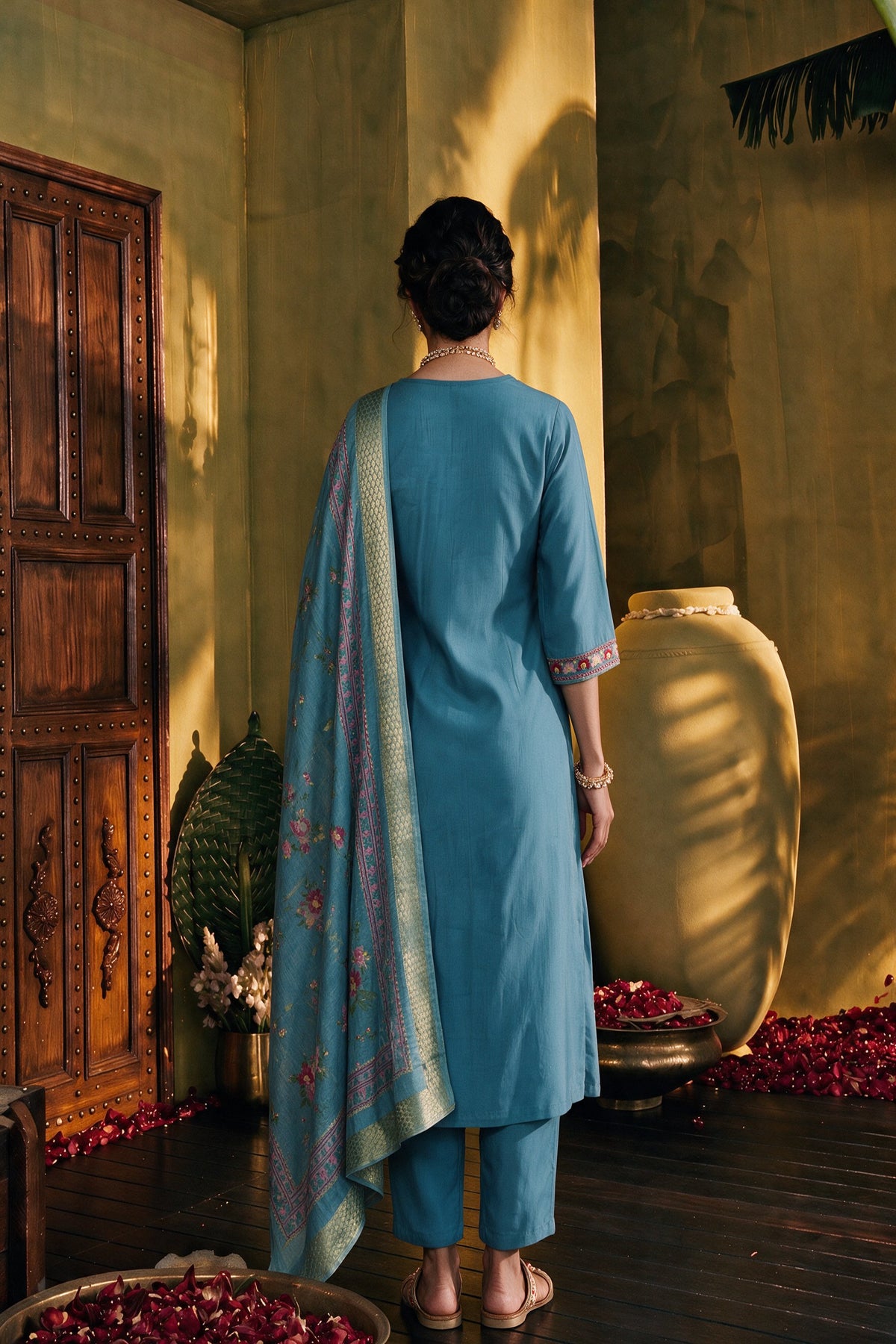 Juniper Women Powderblue Kurta Pant & Dupatta