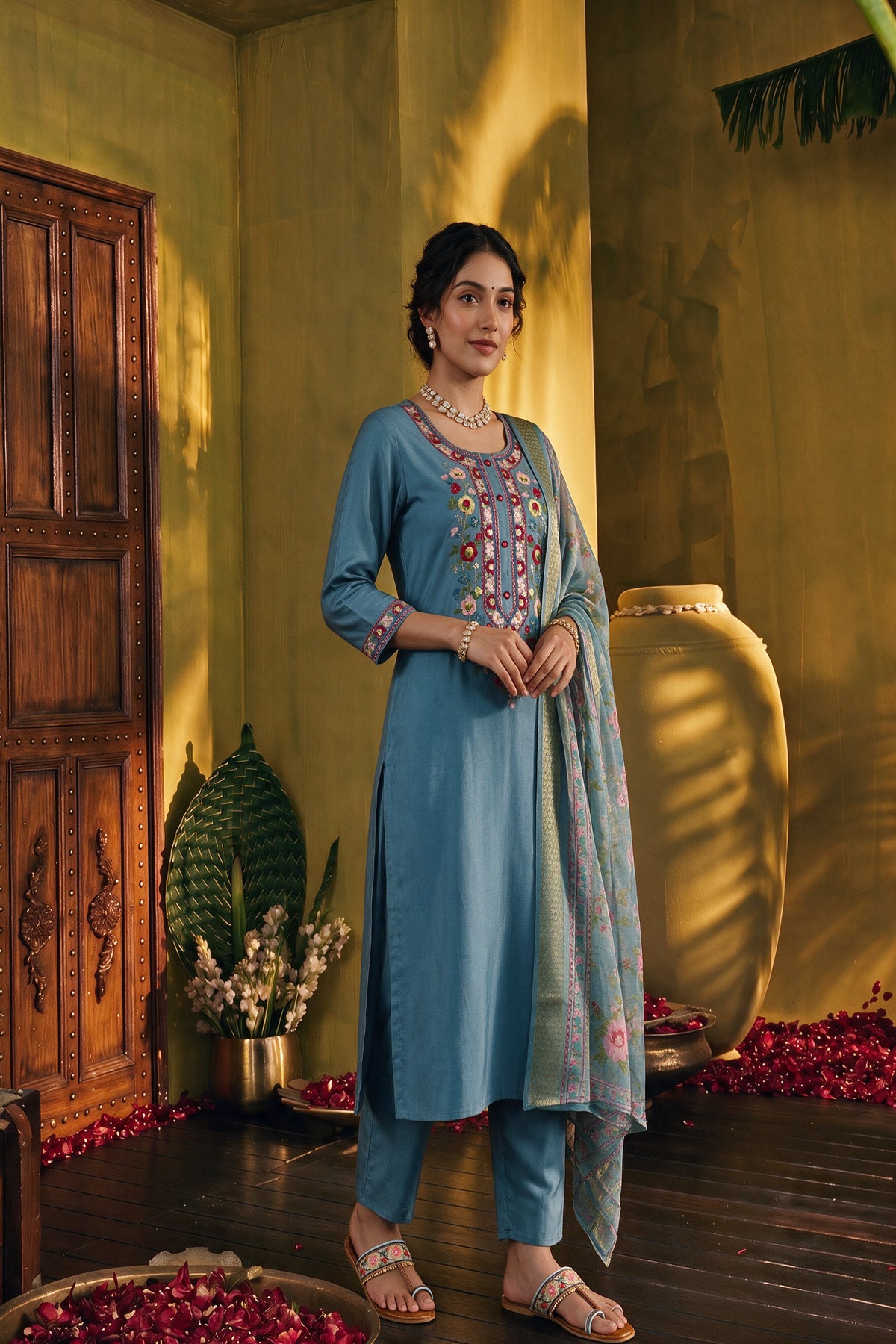 Juniper Women Powderblue Kurta Pant & Dupatta