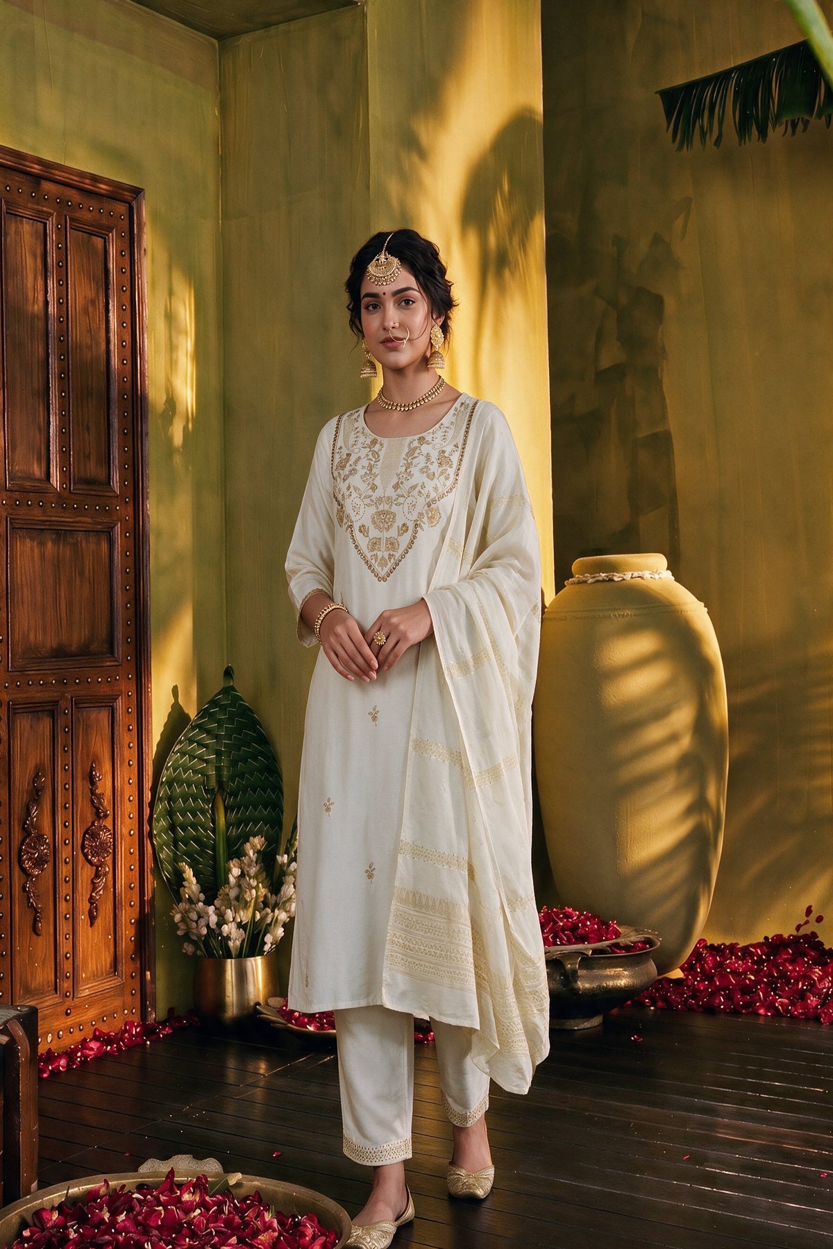 Juniper Women Offwhite Kurta Pant & Dupatta