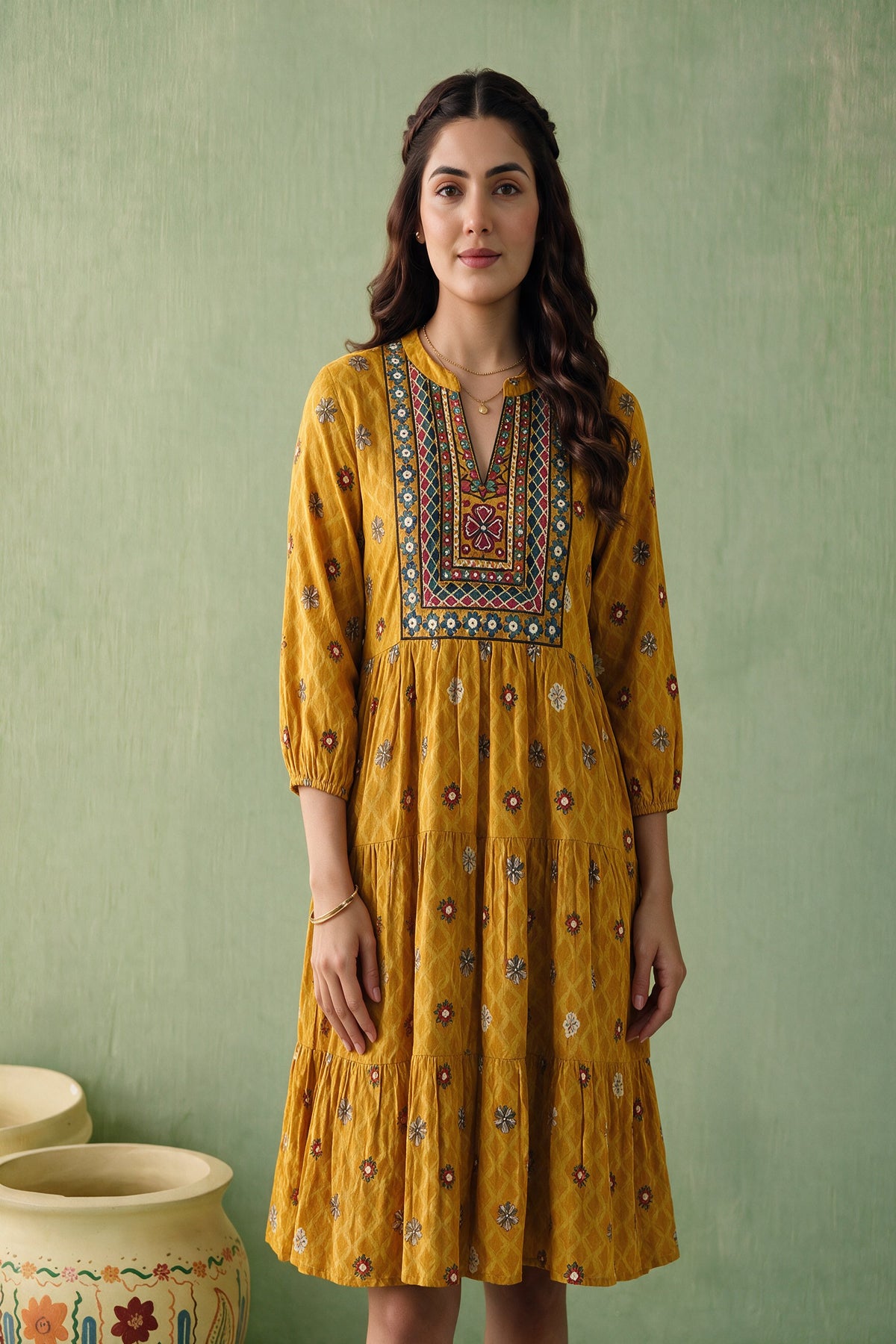 Juniper Women Mustard Shortdress & Dori
