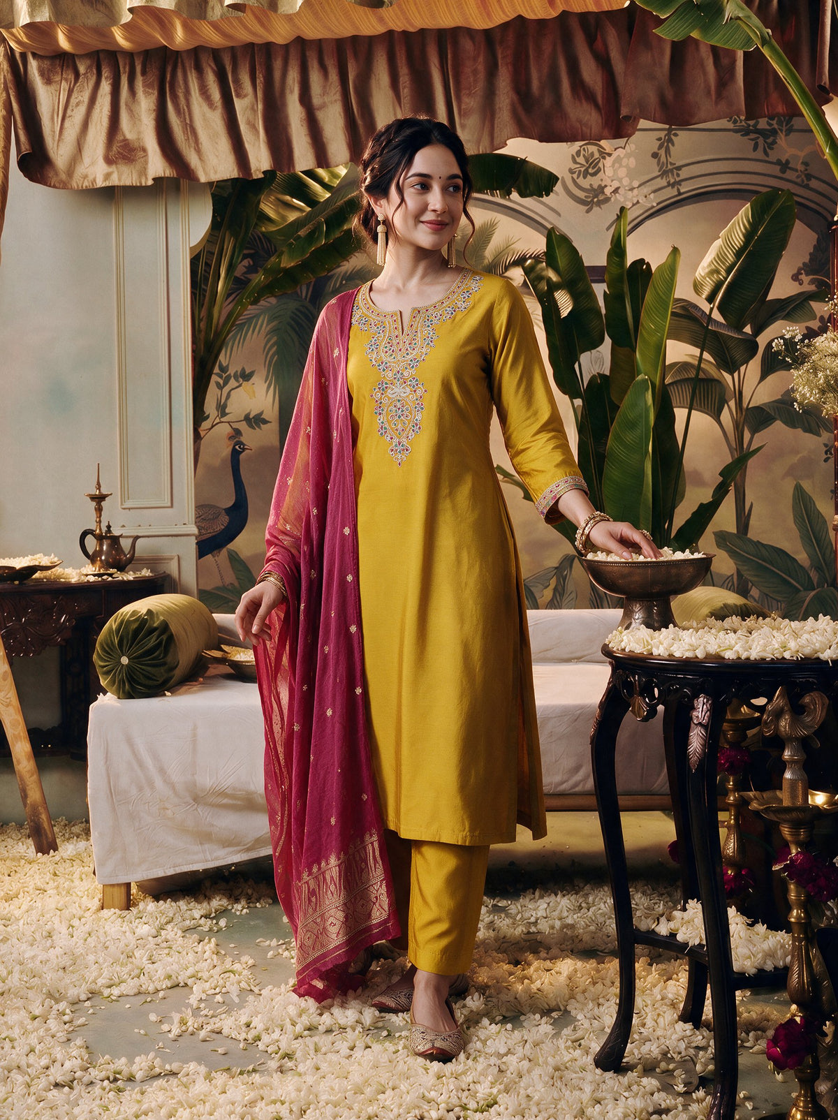 Juniper Women Mustard Kurta Pant Dupatta