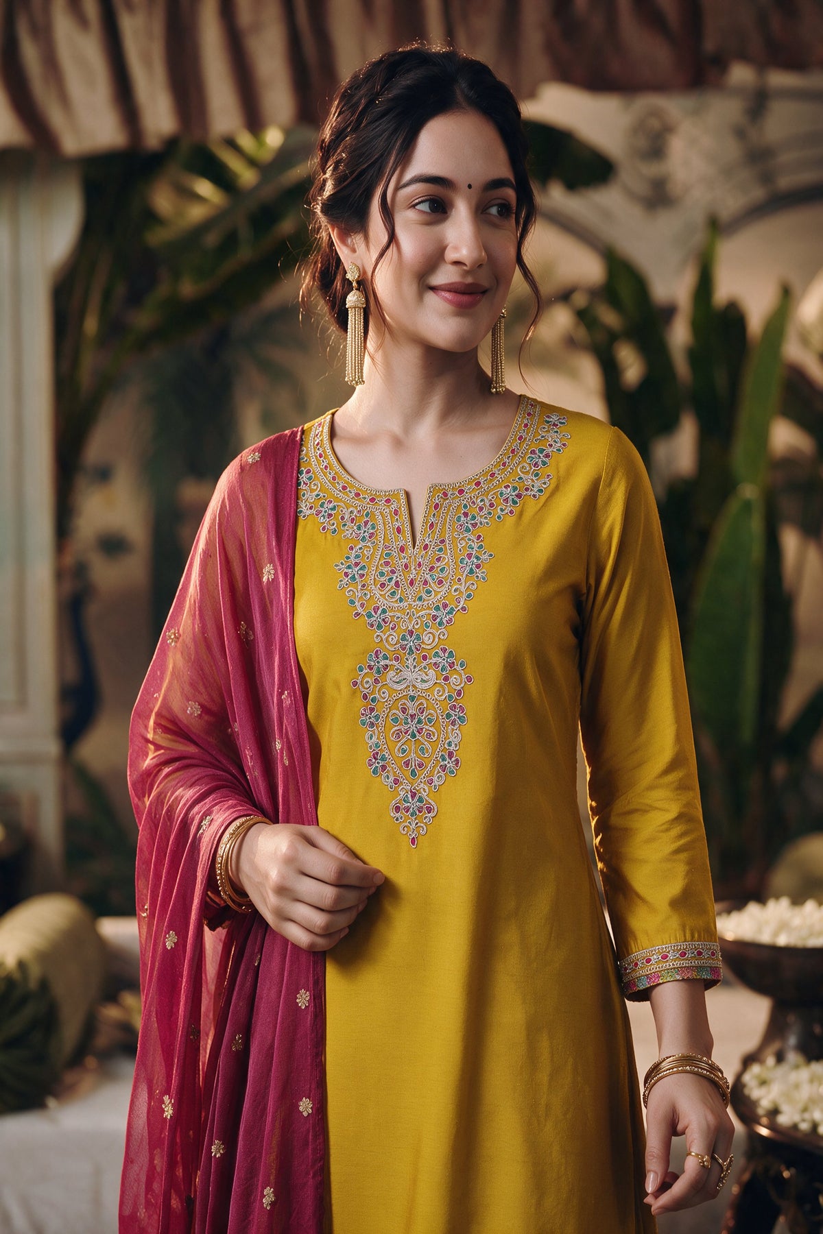 Juniper Women Mustard Kurta Pant Dupatta