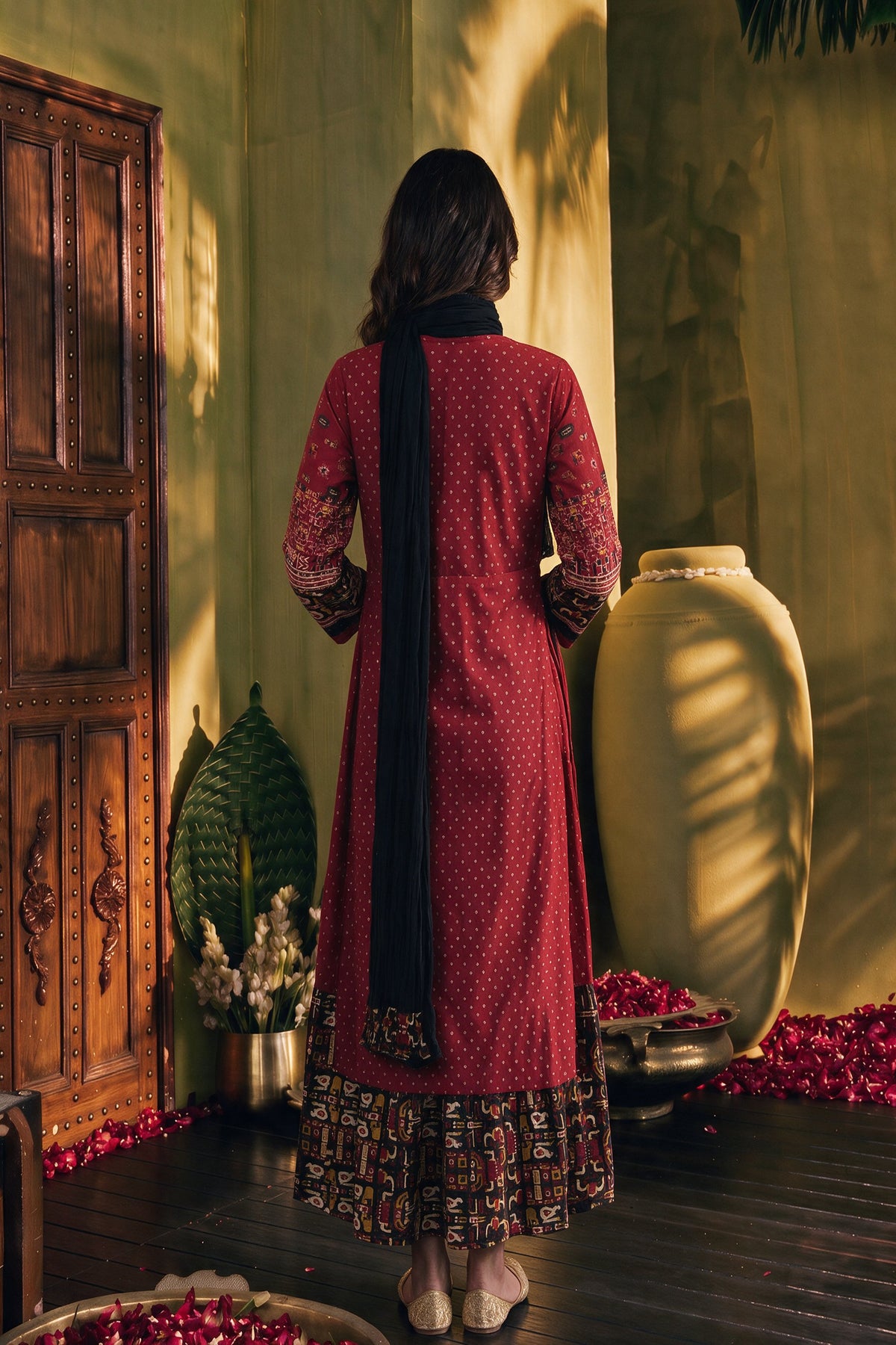 Juniper Women Maroon Longdress & Dupatta