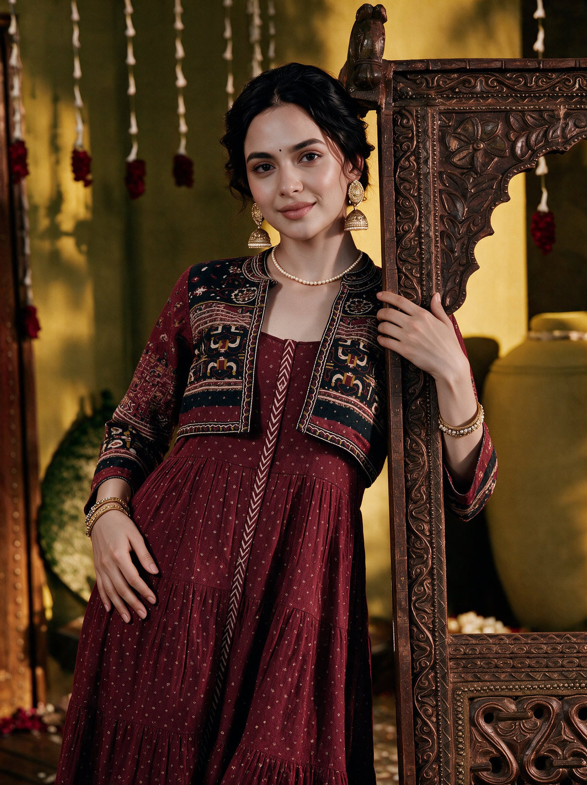 Juniper Women Maroon Longdress With Jacket
