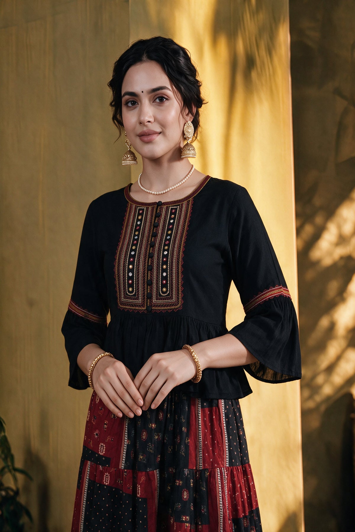Juniper Women Maroon Top & Skirt