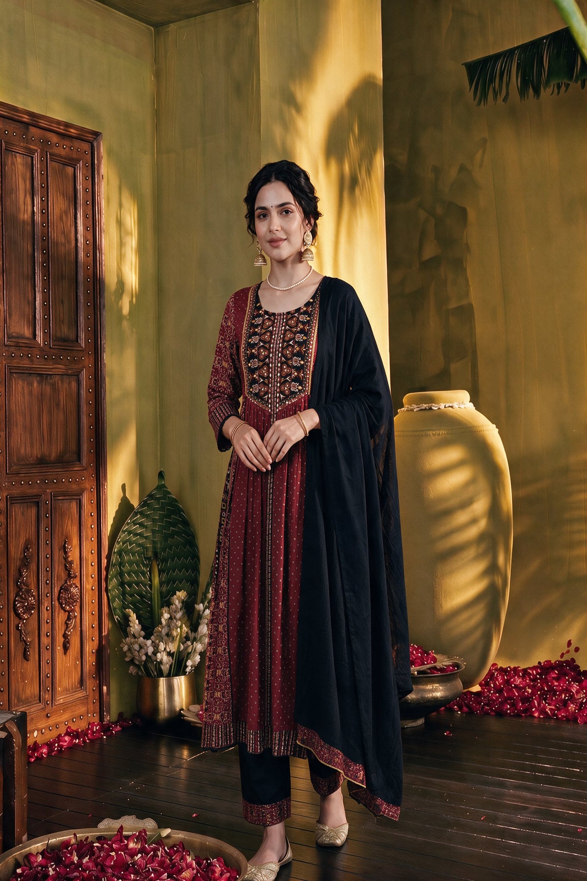 Juniper Women Maroon Kurta Palazzo & Dupatta