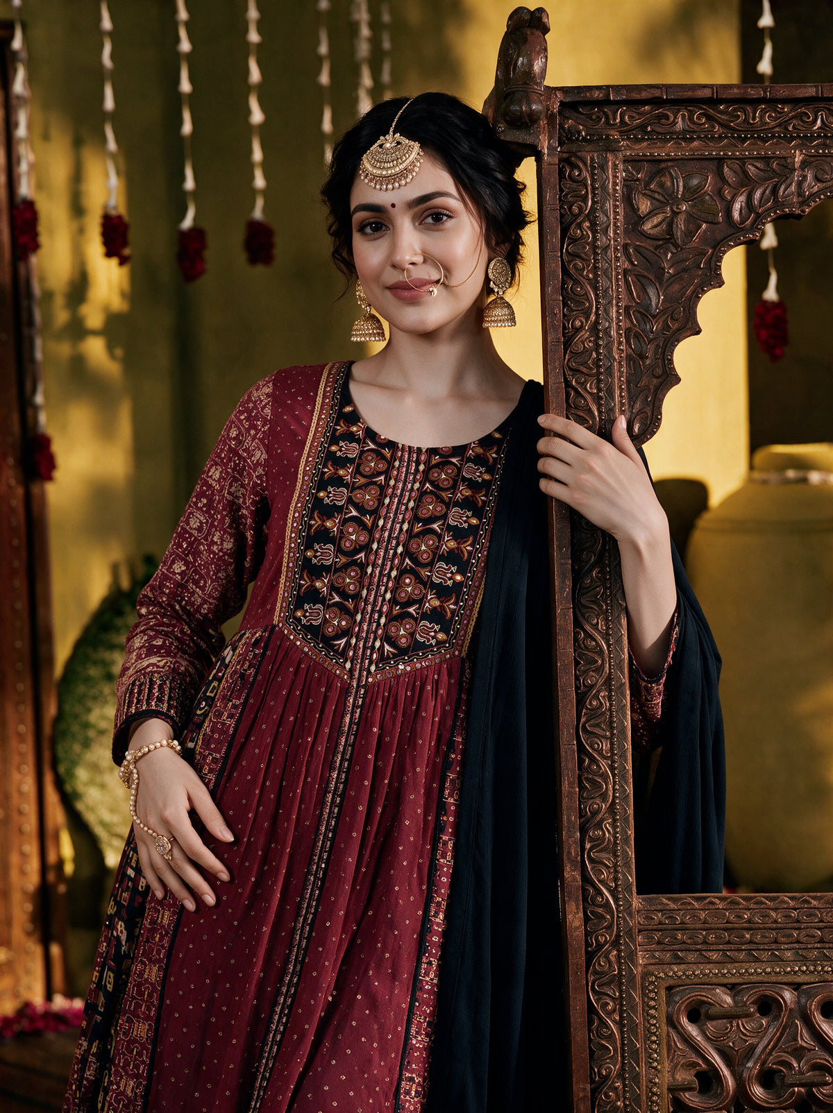 Juniper Women Maroon Kurta Palazzo & Dupatta