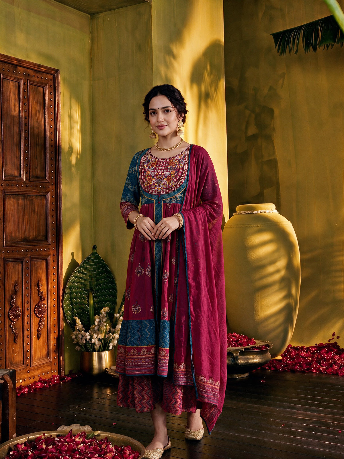 Juniper Women Pink Longdress & Dupatta