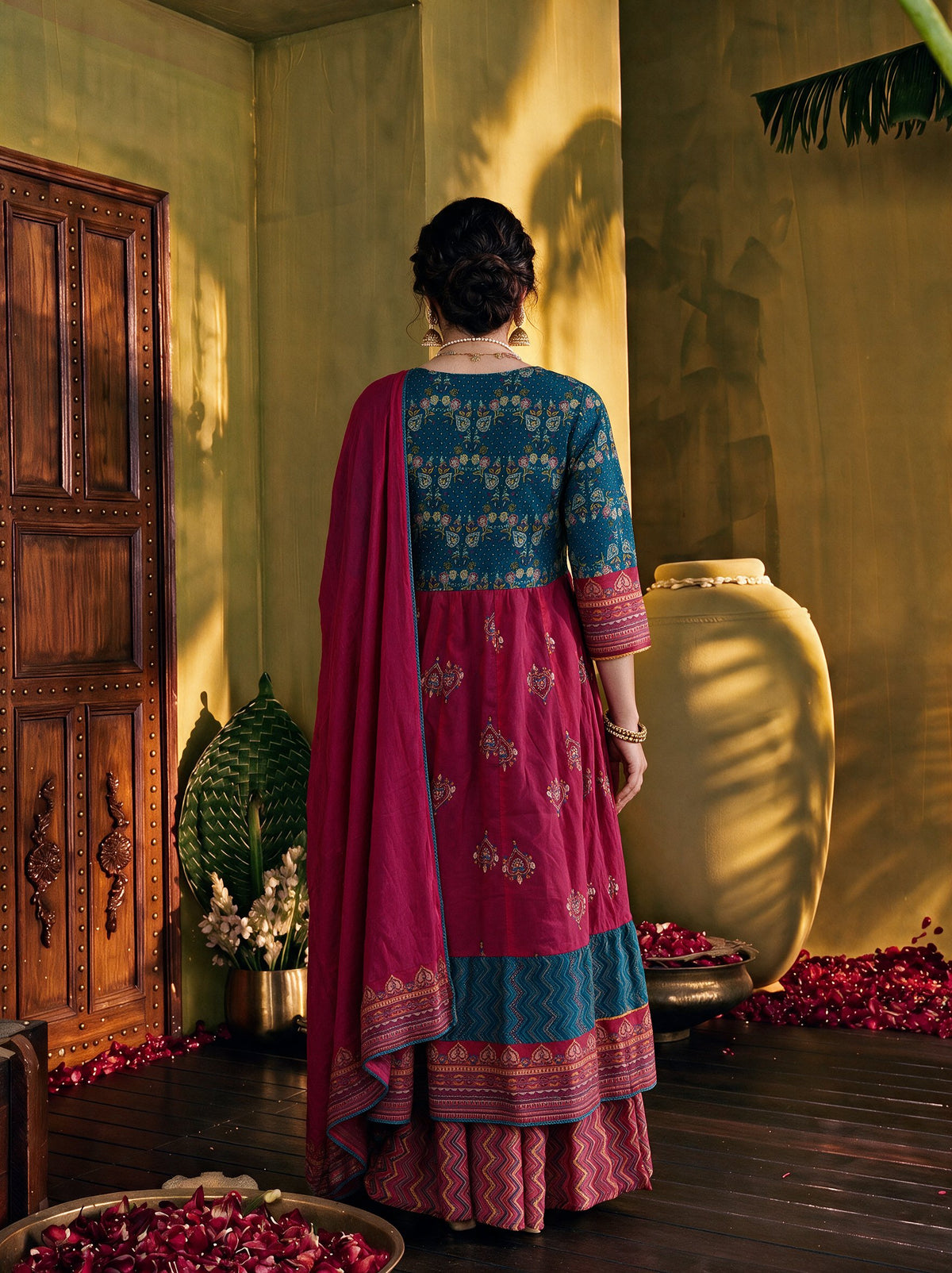 Juniper Women Pink Longdress & Dupatta