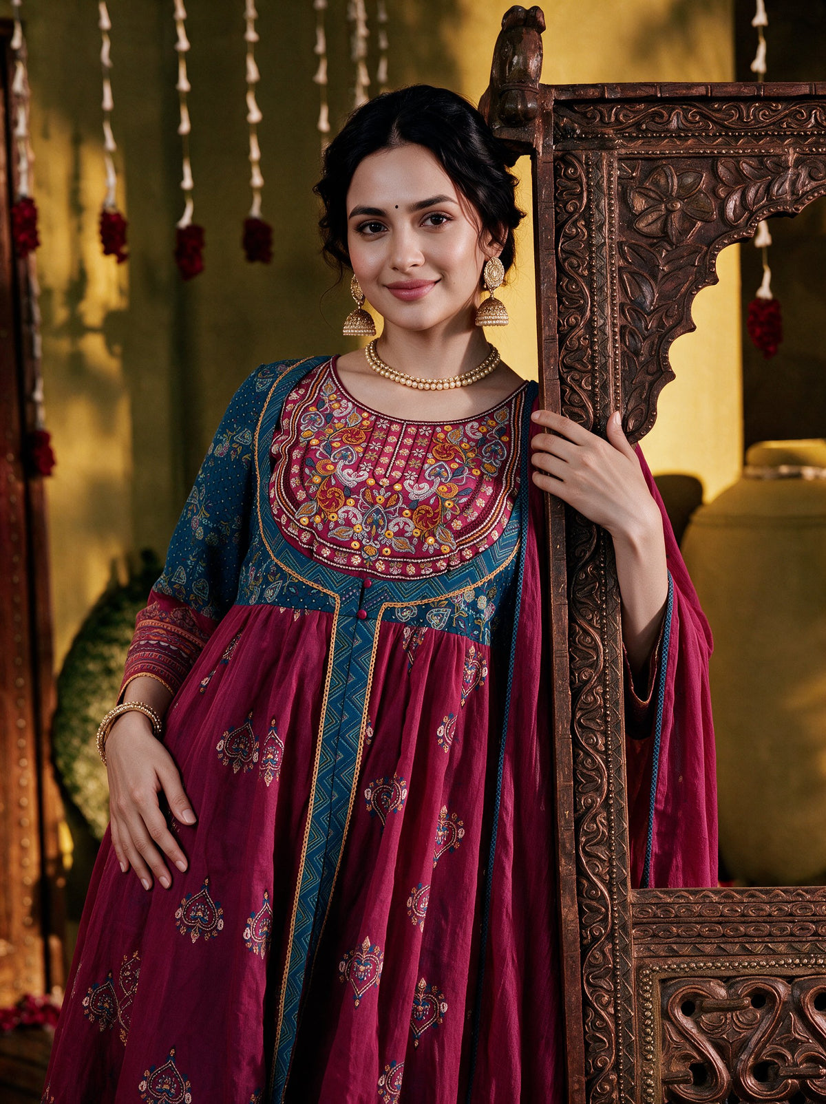 Juniper Women Pink Longdress & Dupatta