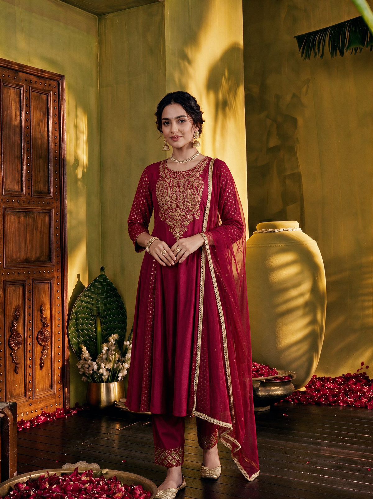 Juniper Women Fuchsia Kurta Pant & Dupatta