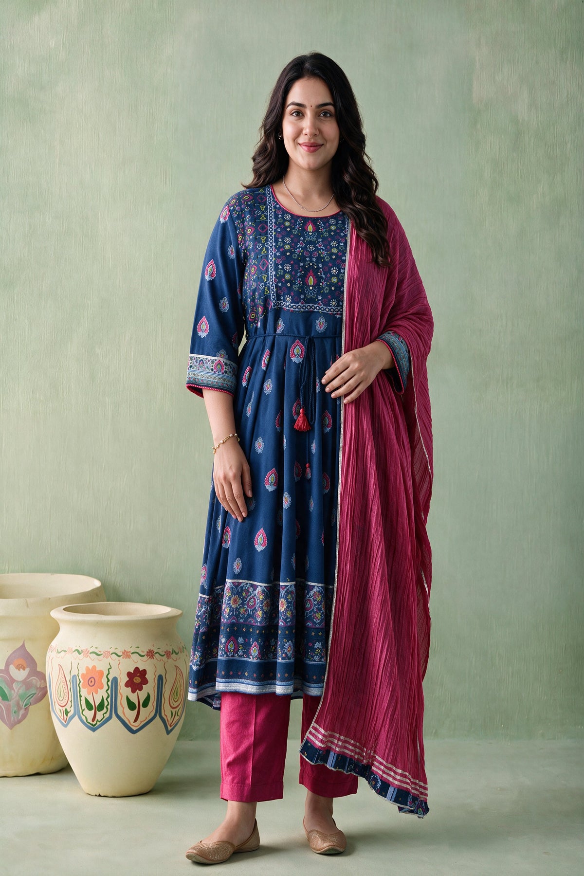 Juniper Women Royalblue Kurta Pant & Dupatta