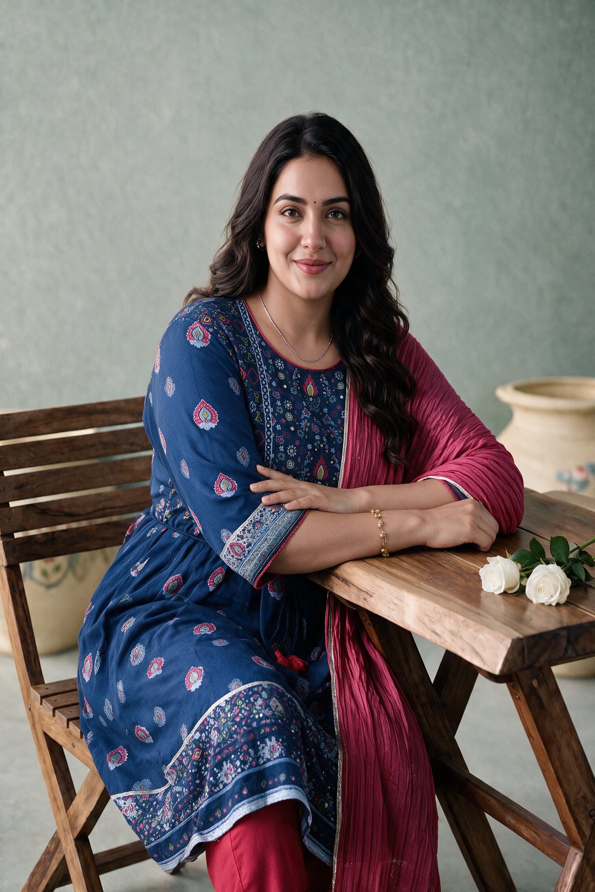 Juniper Women Royalblue Kurta Pant & Dupatta