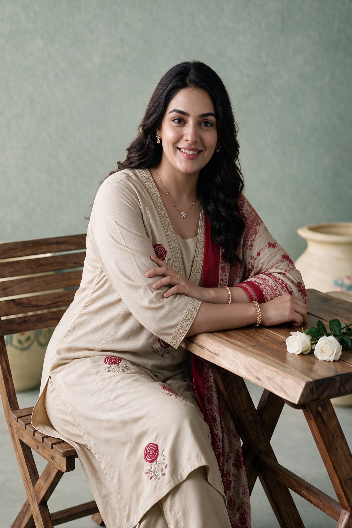 Juniper Women Beige Kurta Pant & Dupatta