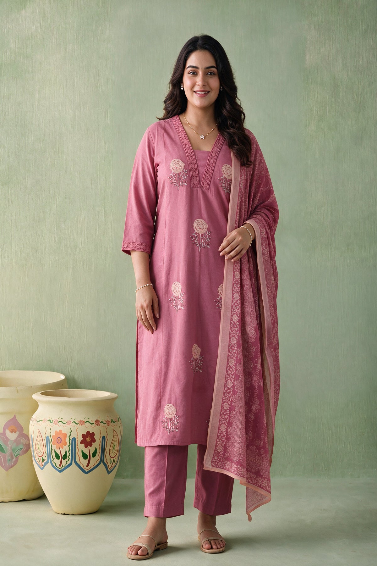 Juniper Women Rosepink Kurta Pant & Dupatta