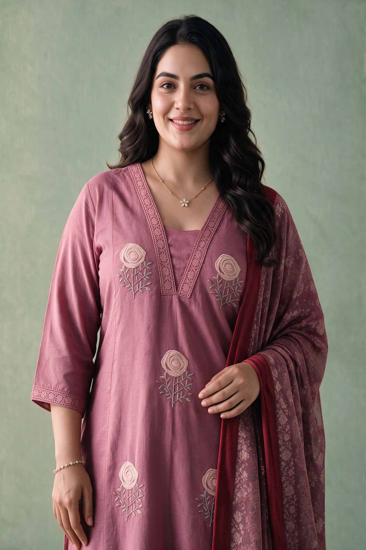 Juniper Women Rosepink Kurta Pant & Dupatta