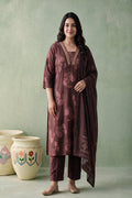 Juniper Women Brown Kurta Pant & Dupatta
