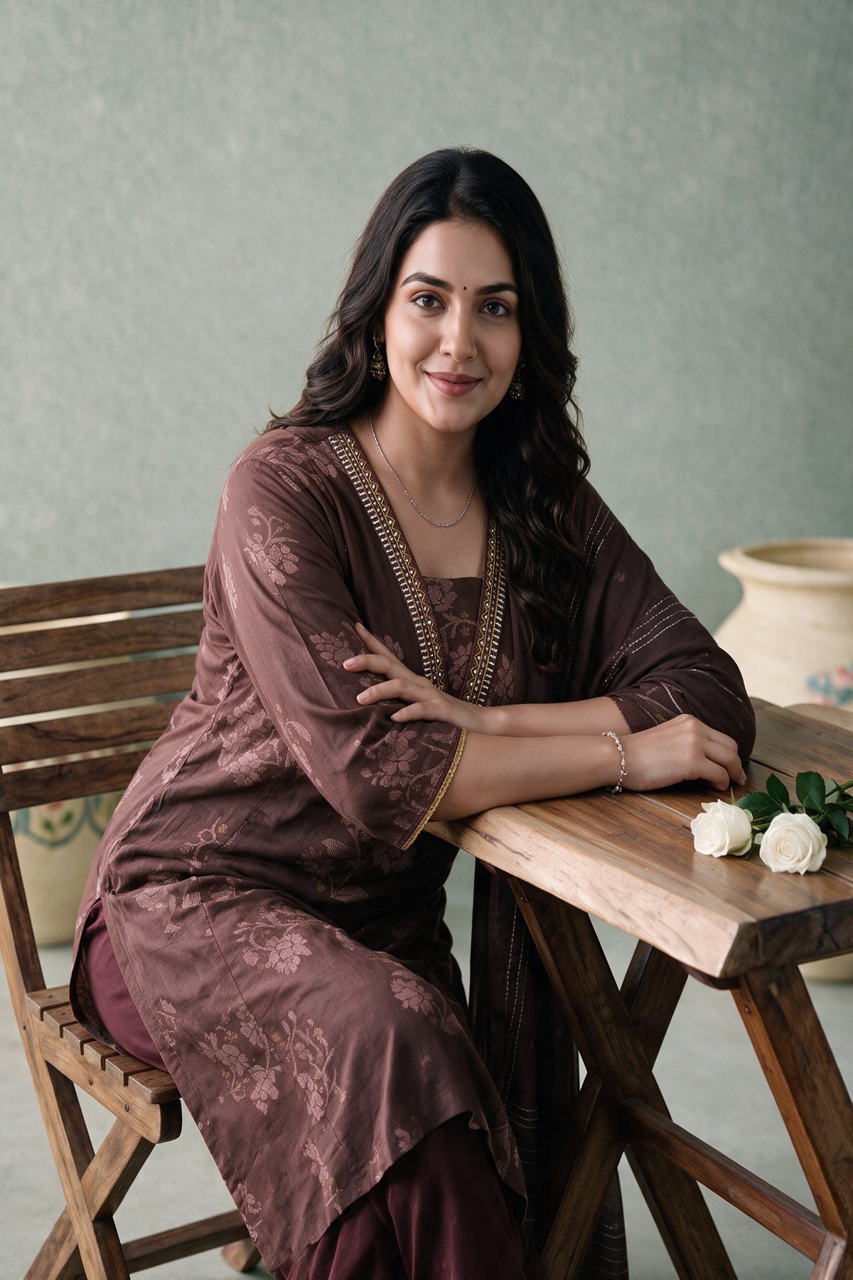 Juniper Women Brown Kurta Pant & Dupatta