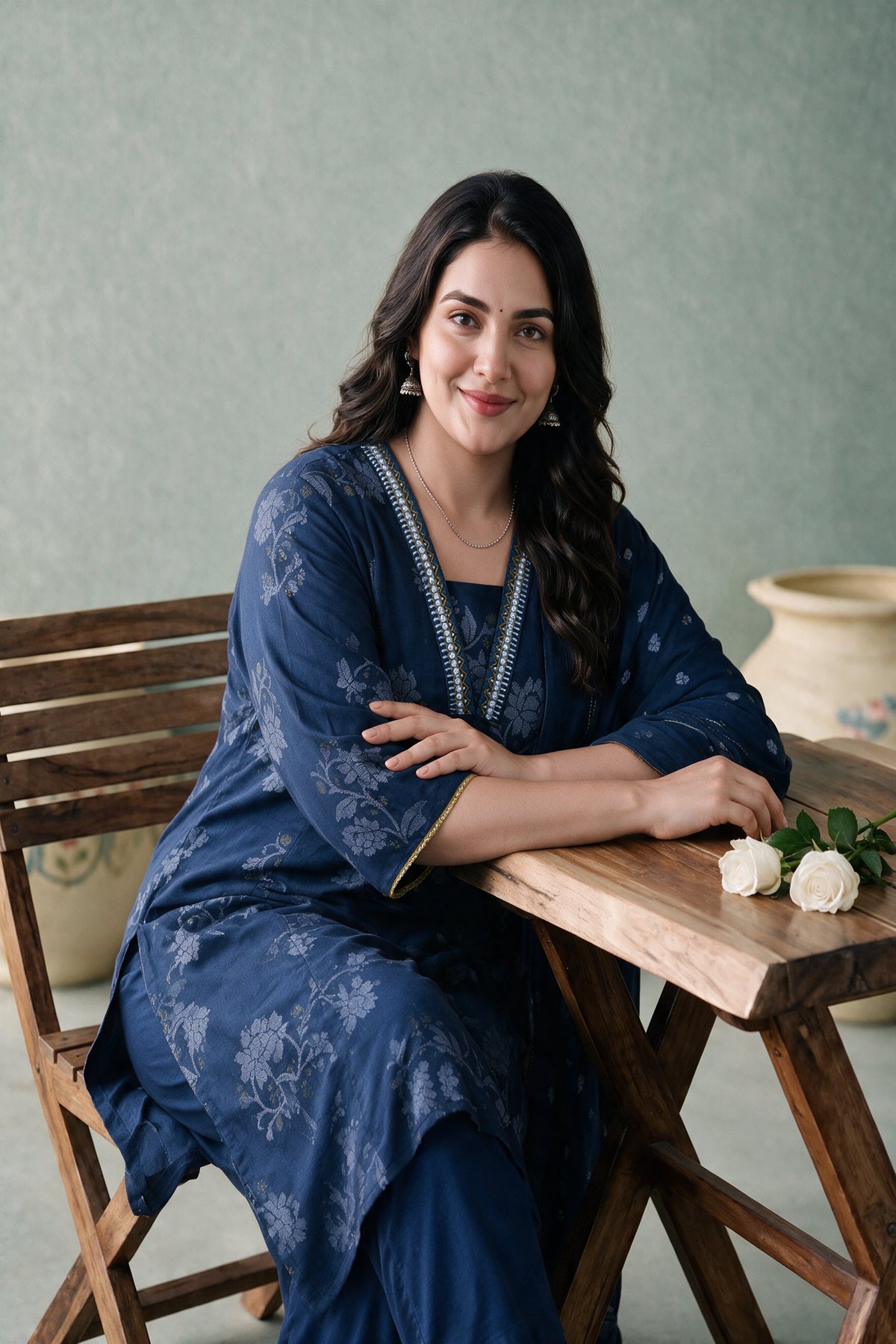 Juniper Women Indigo Kurta Pant & Dupatta
