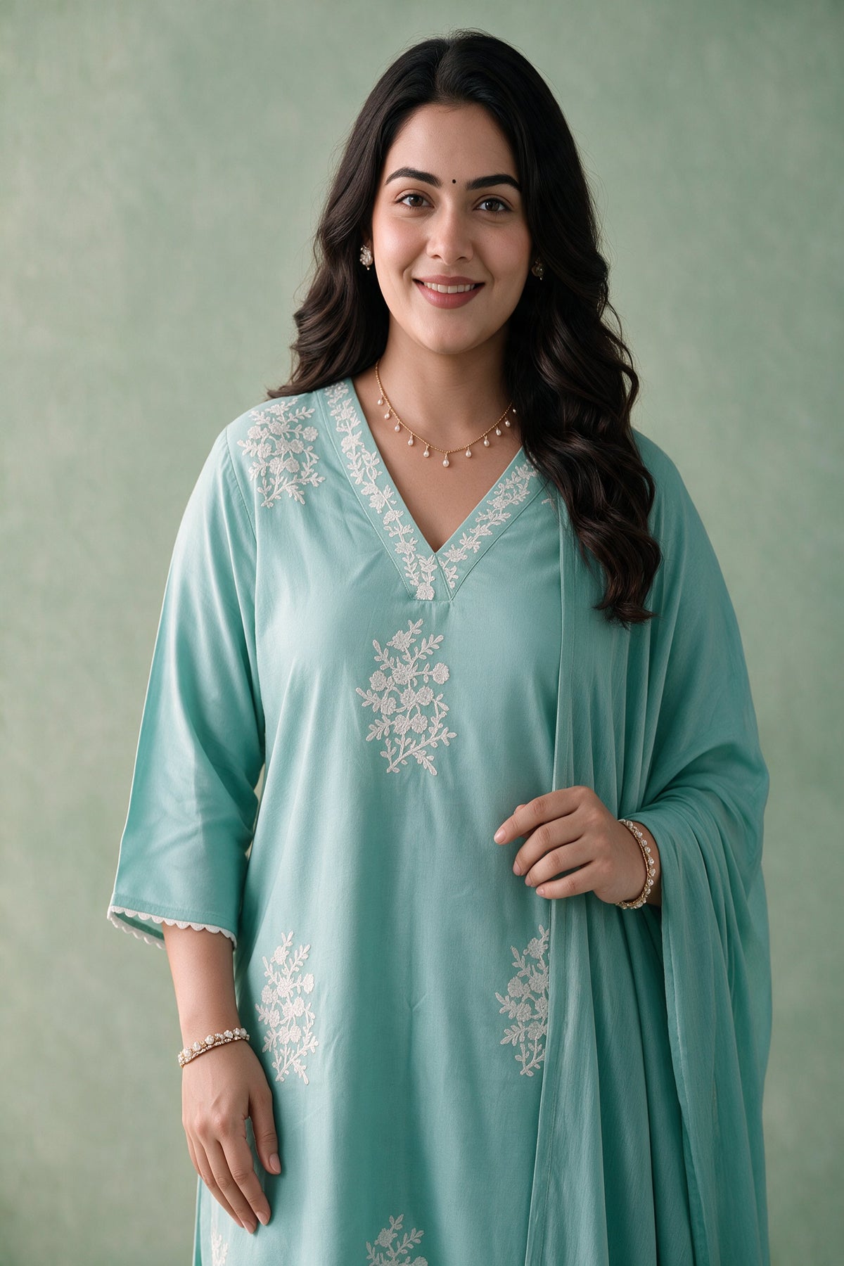 Juniper Women Aqua Kurta Pant & Dupatta