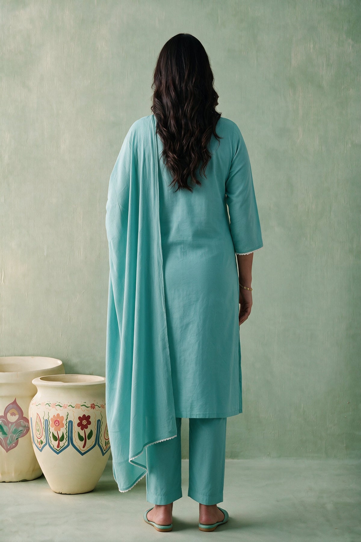 Juniper Women Aqua Kurta Pant & Dupatta