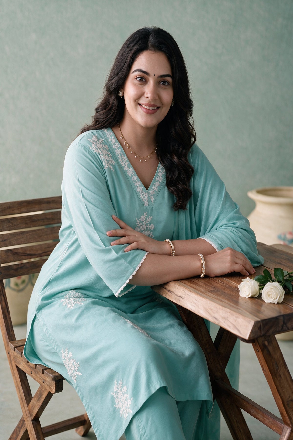 Juniper Women Aqua Kurta Pant & Dupatta