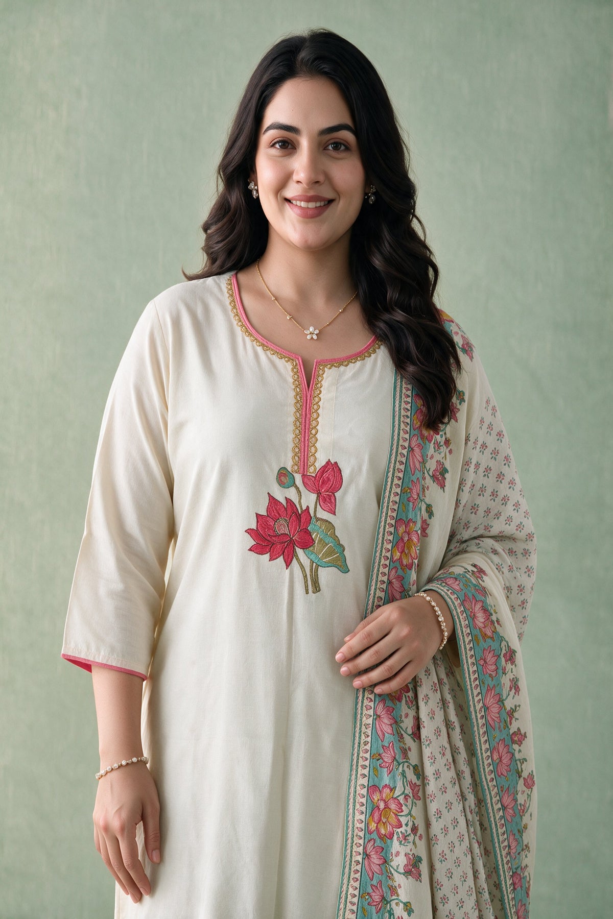 Juniper Women Offwhite Kurta Pant & Dupatta