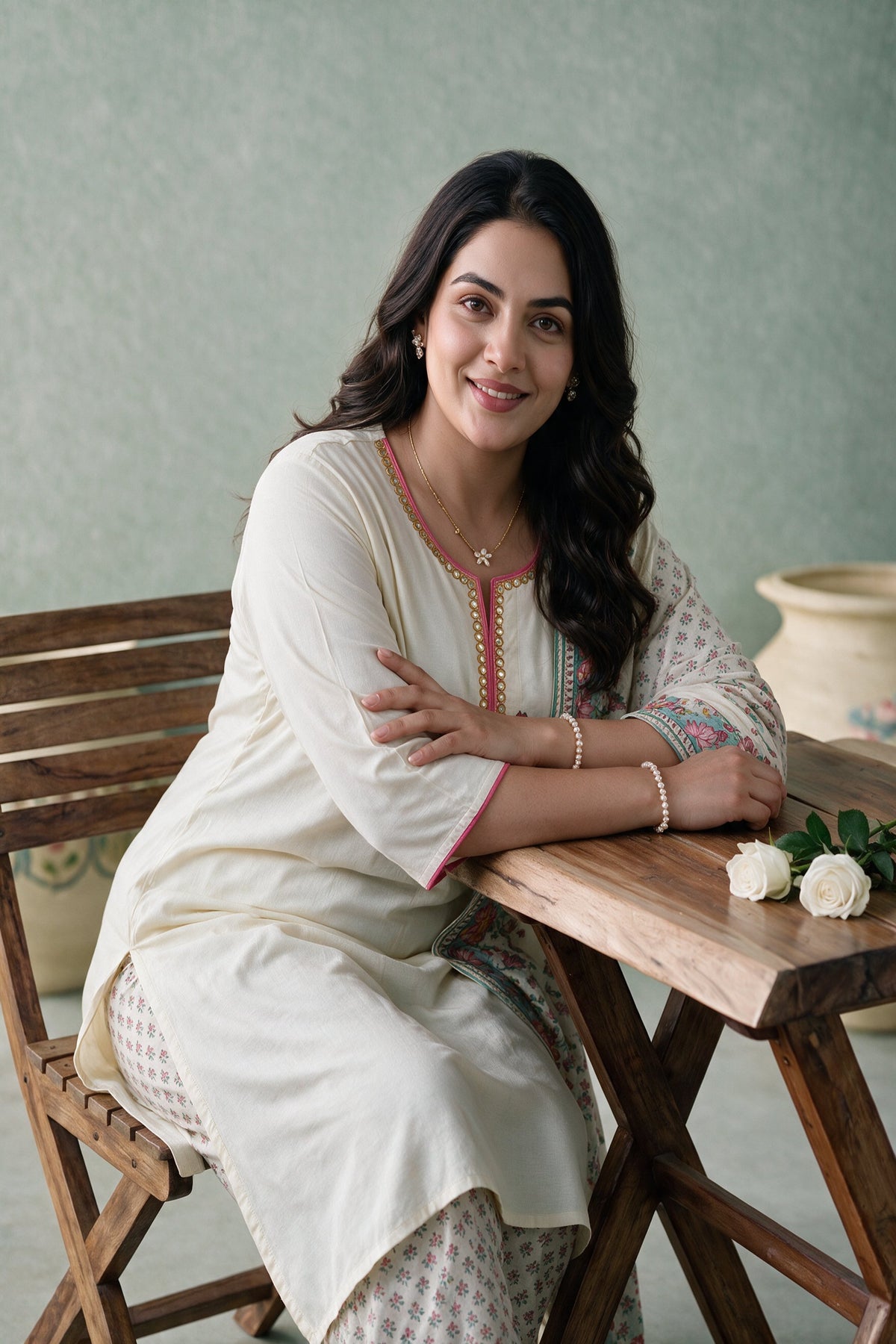 Juniper Women Offwhite Kurta Pant & Dupatta