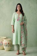 Juniper Women Pistagreen Kurta Pant & Dupatta