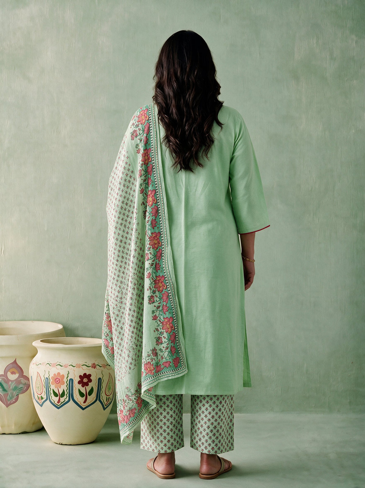 Juniper Women Pistagreen Kurta Pant & Dupatta