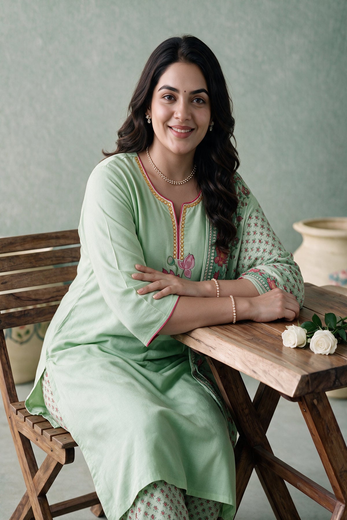 Juniper Women Pistagreen Kurta Pant & Dupatta