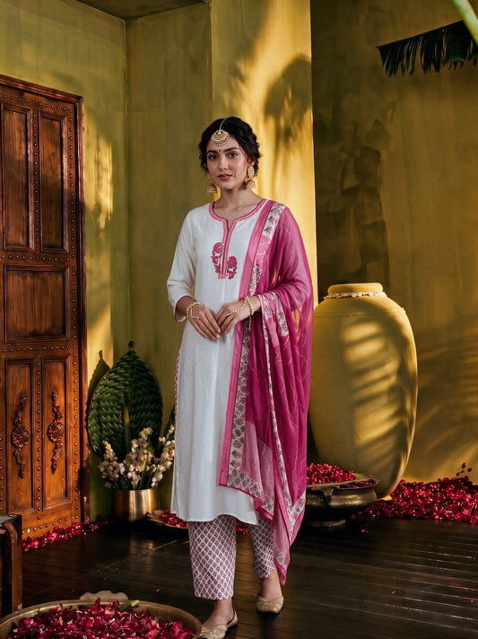 Juniper Women Offwhite Kurta Palazzo & Dupatta