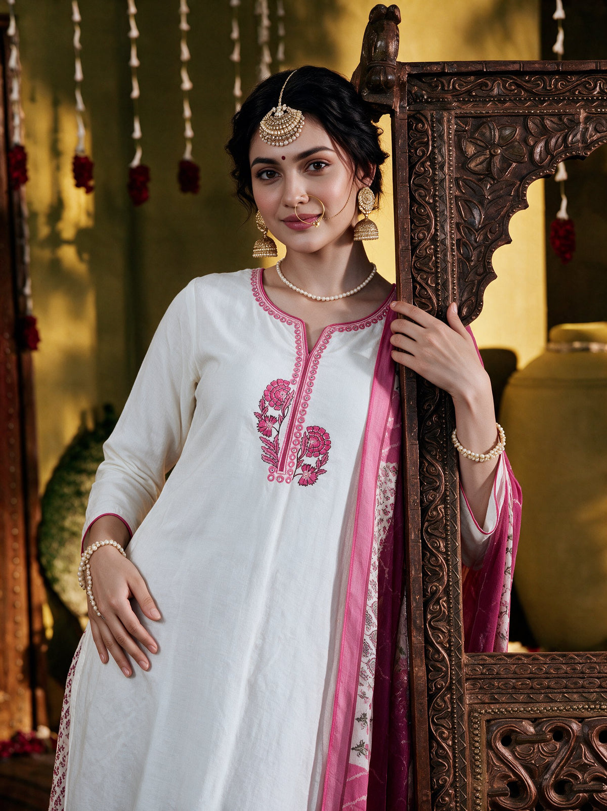 Juniper Women Offwhite Kurta Palazzo & Dupatta