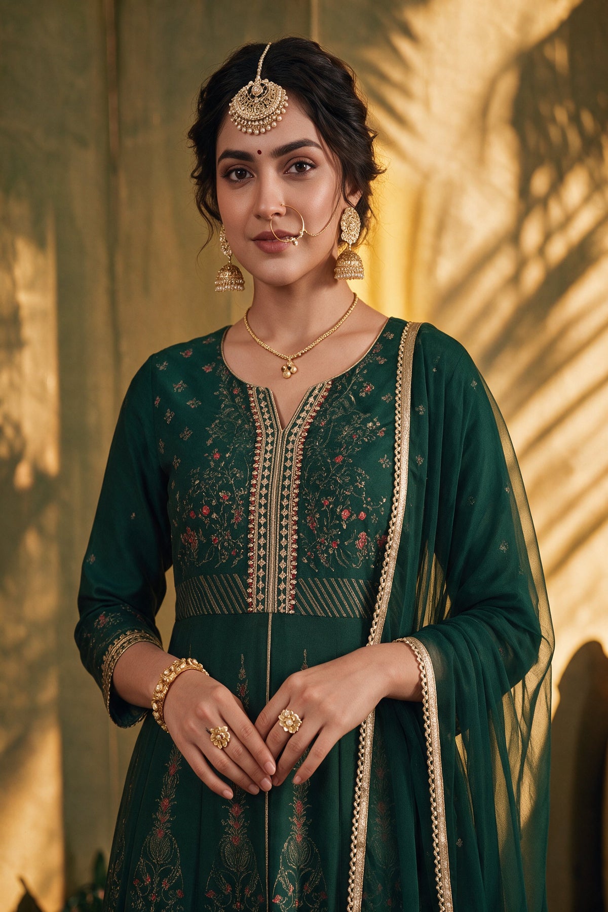 Juniper Women Jadegreen Longdress & Dupatta