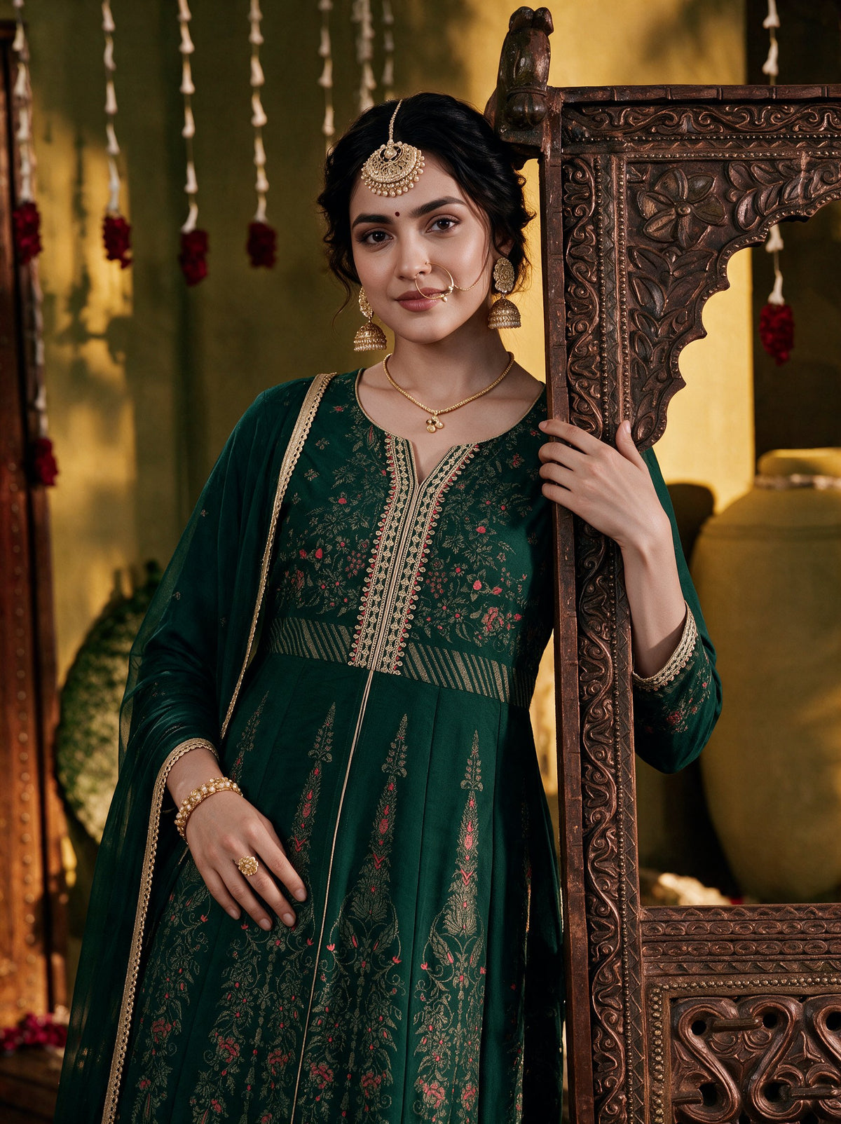 Juniper Women Jadegreen Longdress & Dupatta
