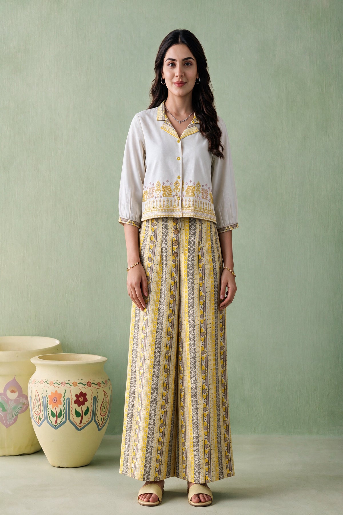Juniper Women Mustard Top Palazzo