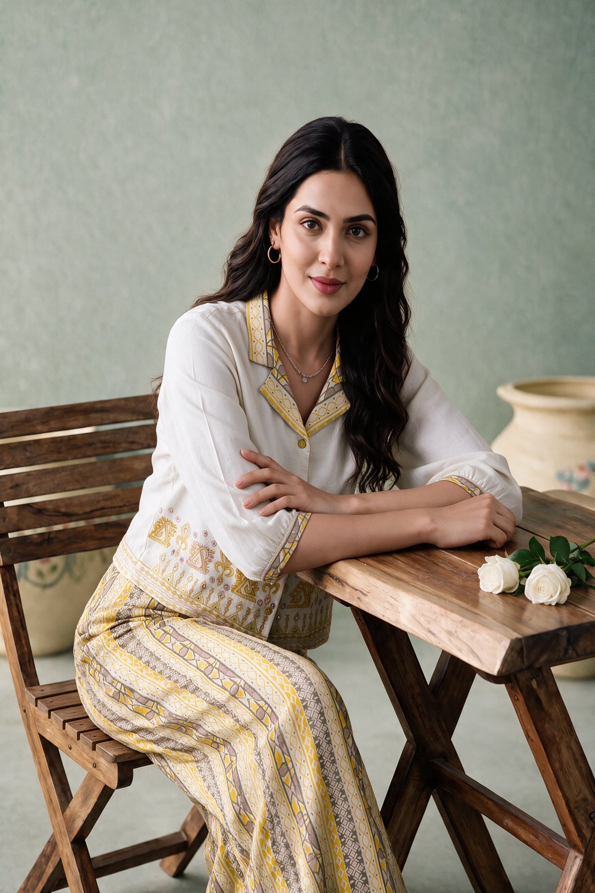 Juniper Women Mustard Top Palazzo