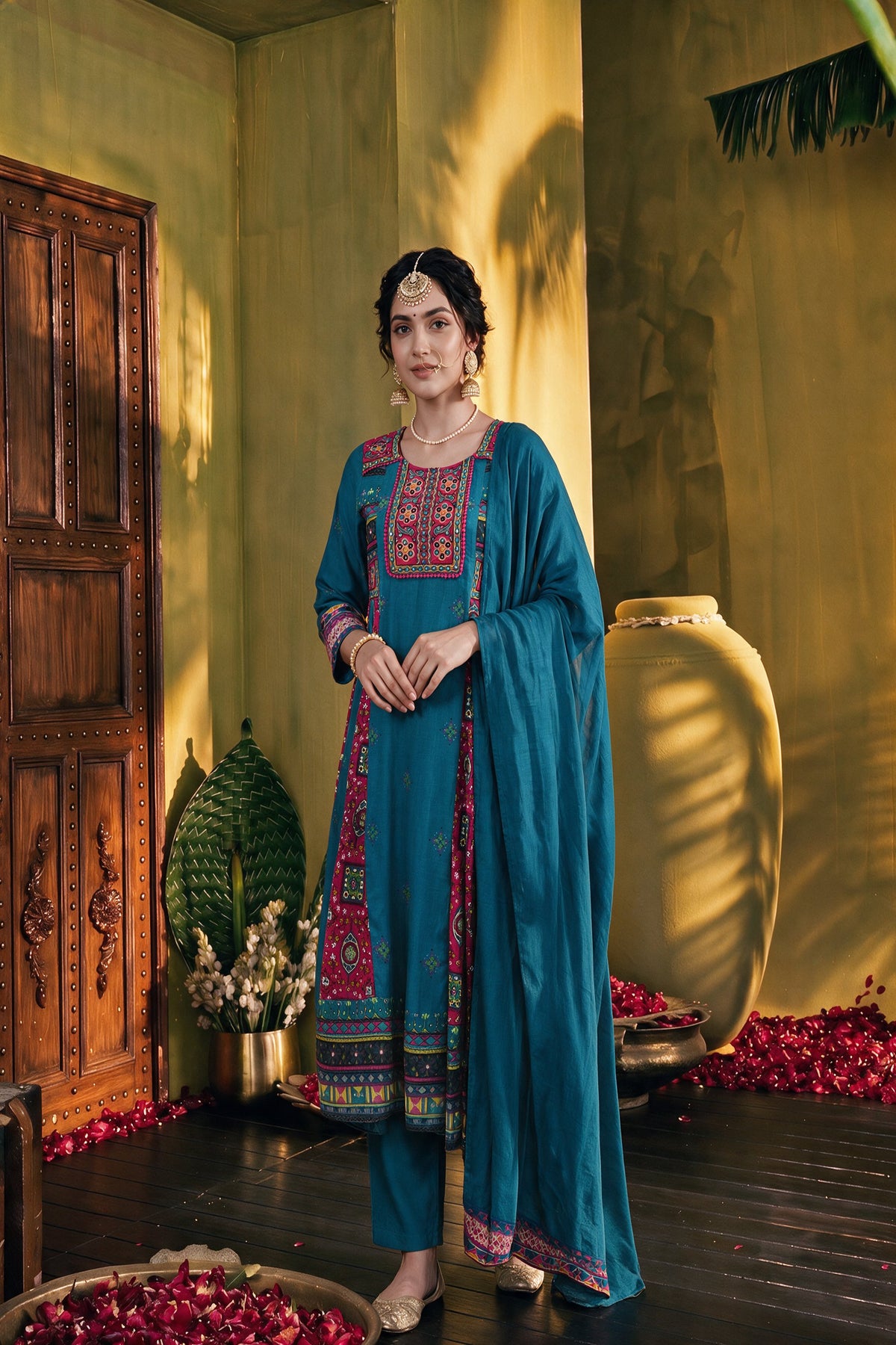 Juniper Women Teal Kurta Pant Dupatta & Inner