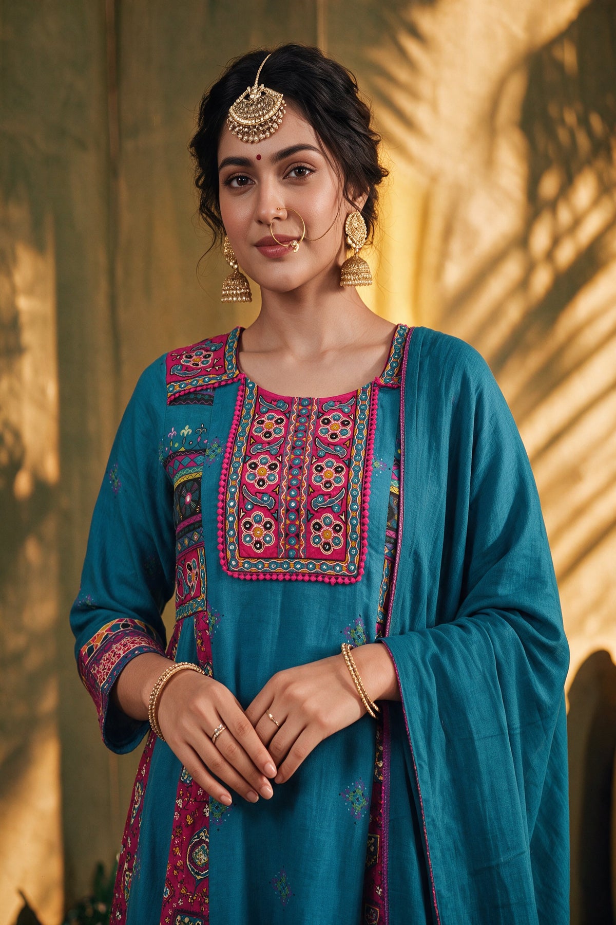 Juniper Women Teal Kurta Pant Dupatta & Inner