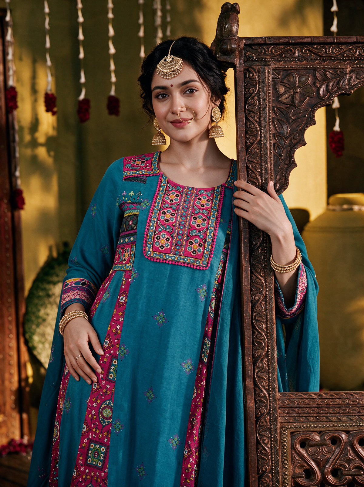 Juniper Women Teal Kurta Pant Dupatta & Inner