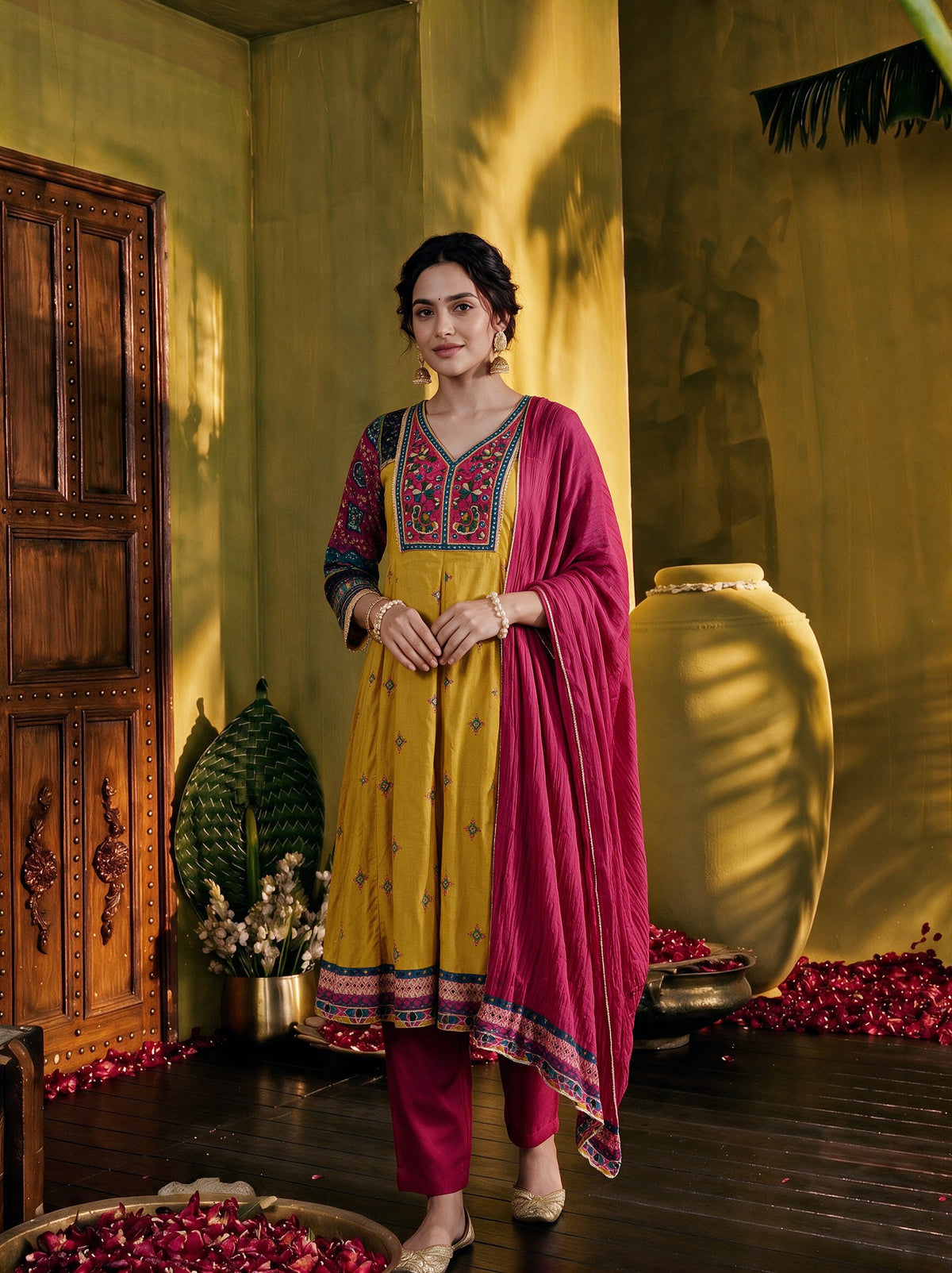 Juniper Women Mustard Kurta Pant & Dupatta